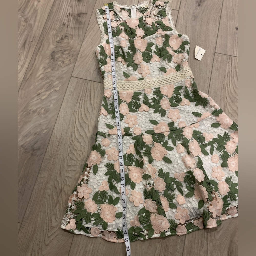 Shoshanna Green and Cream Floral Lace Midi Dress Women's Roseia Cocktail Size 4 - Picture 11 of 11
